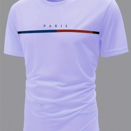 Paris Theme Pattern Print Men's Comfy T-shirt, Graphic Tee Men's Summer Clothes, Men's Outfits