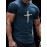 Christian Cross Pattern Print Men's Comfy V-Neck T-shirt, Graphic Tee Men's Summer Clothes, Men's Outfits