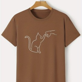 Cat Round Neck T-shirts, Causal Tees, Short Sleeves Tops, Men's Summer Clothing