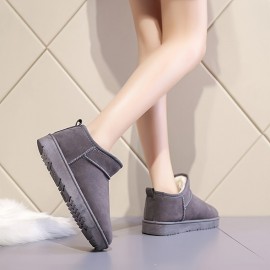 Women's Solid Color Platform Snow Boots, Casual Slip On Plush Lined Boots, Comfortable Ankle Boots