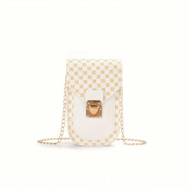 Geometric Pattern Phone Bag, Women's Fashion Flap Chain Shoulder Bag, Stylish Faux Leather Crossbody Bag