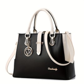 Portable Top Handle Shoulder Bag, Large Capacity Handbag, PU Leather Zipper Crossbody Bag
