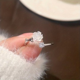 Camellia Flower Open Ring Cute Adjustable Finger Jewelry Accessories