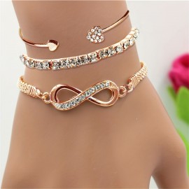 3pcs Women's Crystal Snake Chain Infinity Shaped Bracelet Set