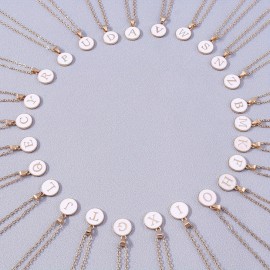 Black White A-Z Letter Pendant Simple Ladies Necklace Alloy Accessories