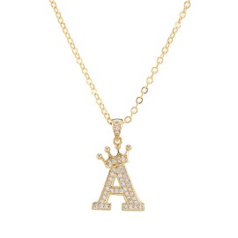 Elegant Zircon Crown Initial English Letter Pendant Ladies Necklace Neck Chain Sweater Chain Gift