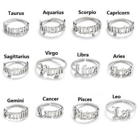 English Letter Constellation Ring Stainless Steel Ring Female Party Jewelry Gift