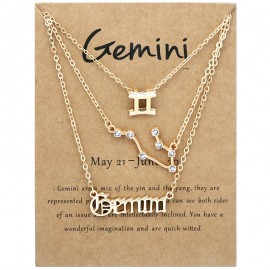 3-Pack Vintage Zodiac Alphabet Symbols Rhinestone Clavicle Chain Necklaces