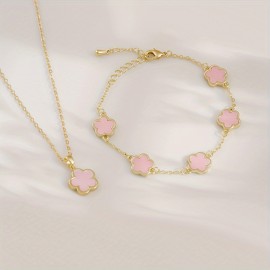 Women's Luxury Personality Star Flower Design Bracelet & Necklace Set, Wedding Graduation Dating Party Gift For Girls