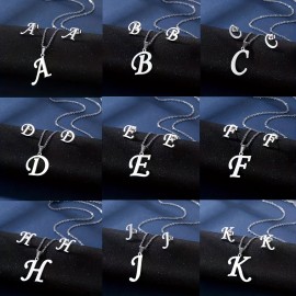 Simple 26 Initial Letter Alphabet Necklace & Earring Set, Glossy Stainless Steel Collarbone Chain, Ladies Birthday Gift