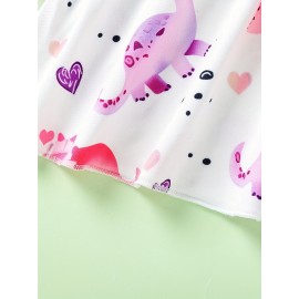 Baby Girls Cute Cartoon Print Pleated Dress, Princess Dresses, Summer Cami Dresses