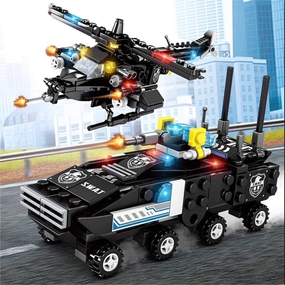 Building Block Toys, Educational Assembly Toys, 10 In 1 Set Combination Diy Deformation Assembly Police Car Toys, Airplane Car Toys For Baby Children , Halloween/Thanksgiving Day/Christmas Gift