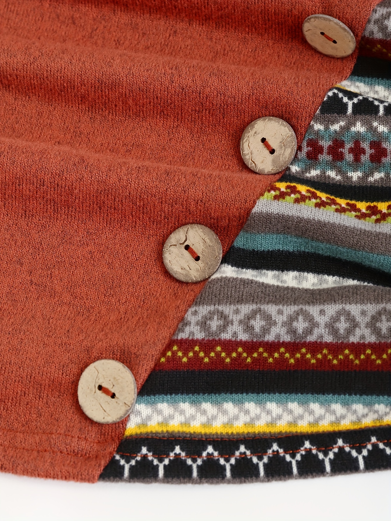button decor ethnic print hoodie casual long sleeve hooded top womens clothing details 21