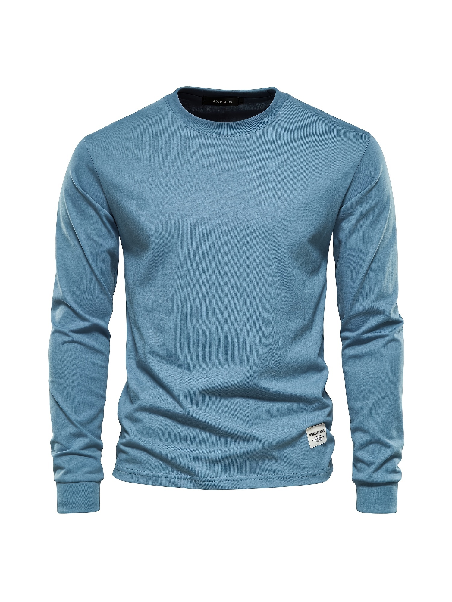mens basic solid cotton o neck long sleeve t shirt details 69