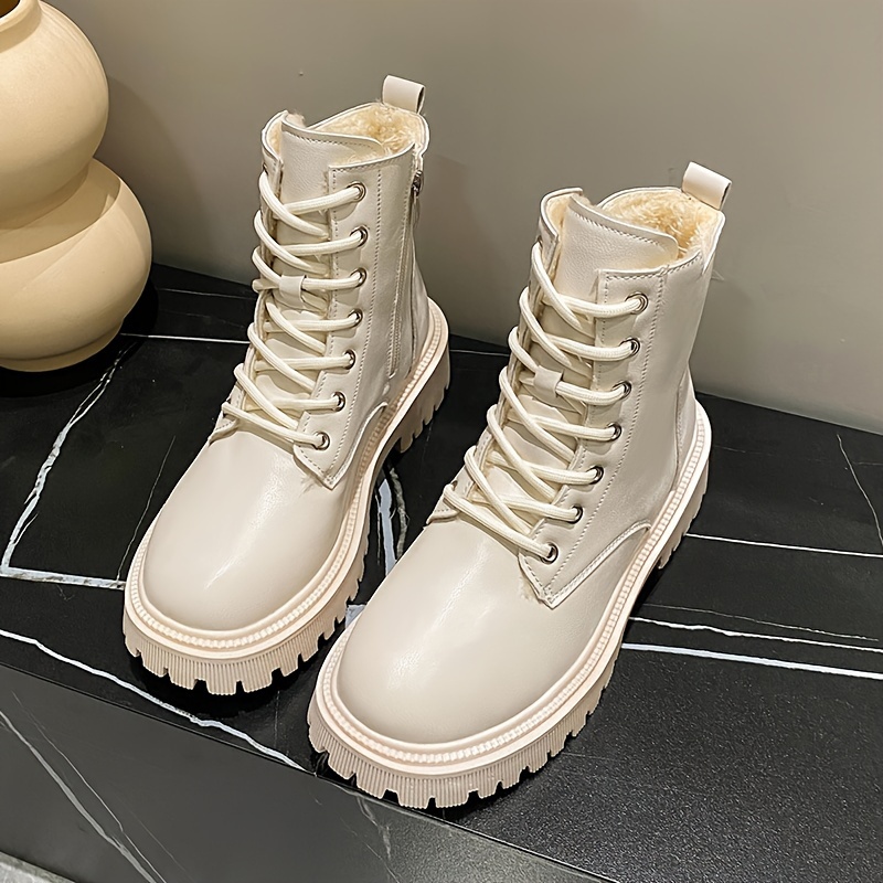 womens solid color fluffy boots side zipper soft sole platform warm lined boots winter non slip snow boots details 3
