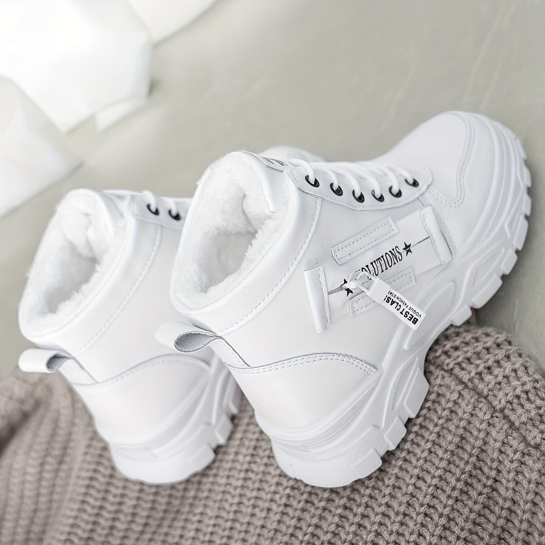 womens platform short boots casual lace up plush lined boots comfortable ankle boots details 0