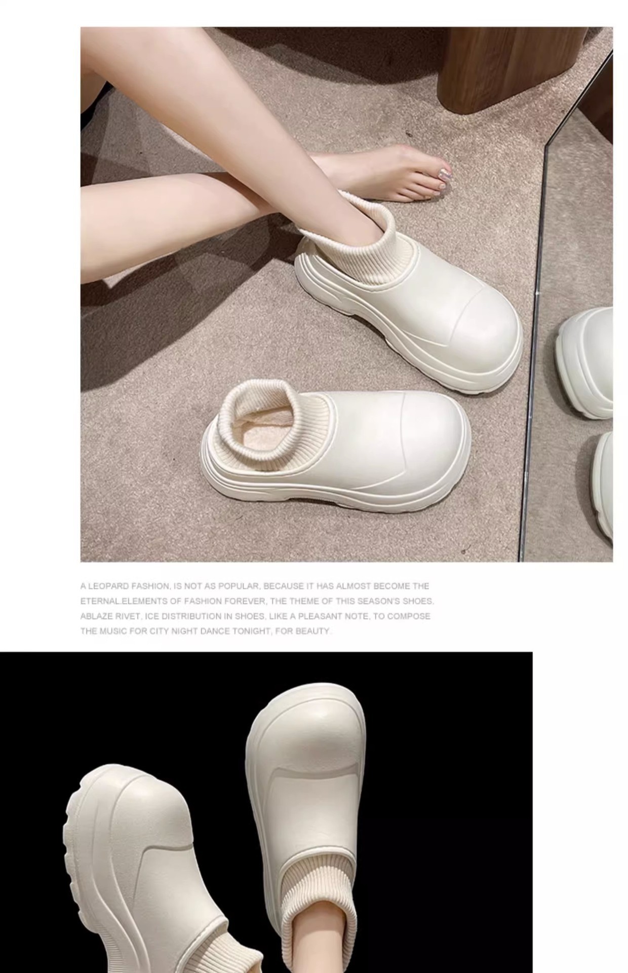 womens fashion sock boots waterproof solid color round toe platform boots comfy warm slip on ankle boots details 12