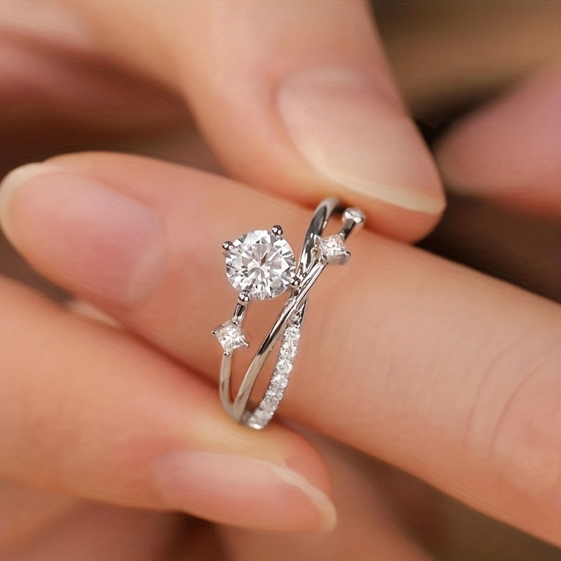 elegant promise ring 14k gold plated inlaid rhinestone classic colors for you to choose engagement wedding jewelry party decor details 4