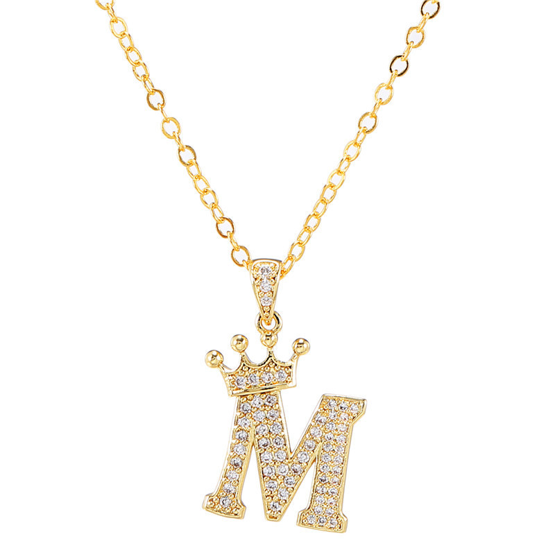 elegant zircon crown initial english letter pendant ladies necklace neck chain sweater chain gift details 18