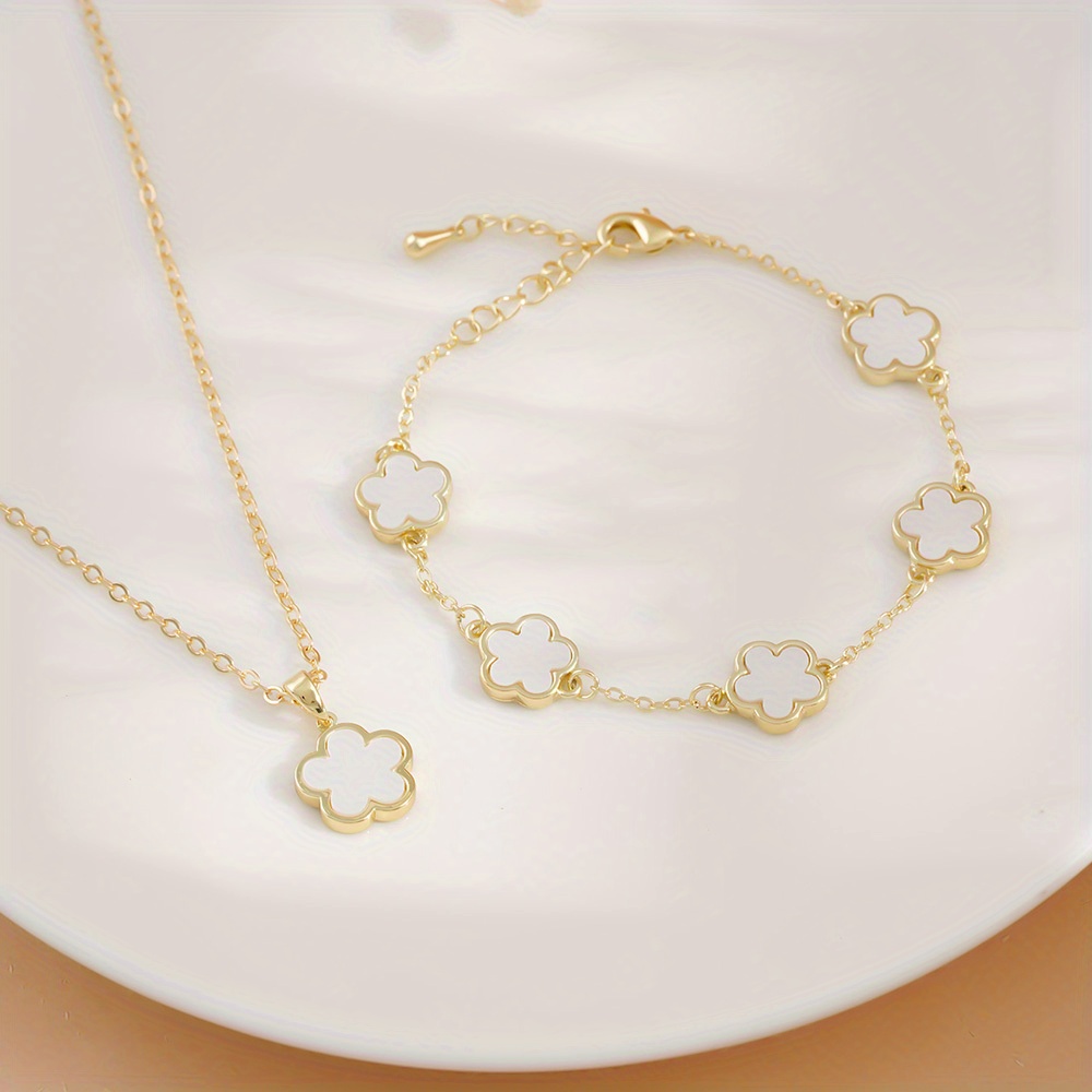 womens luxury personality star flower design bracelet necklace set wedding graduation dating party gift for girls details 0