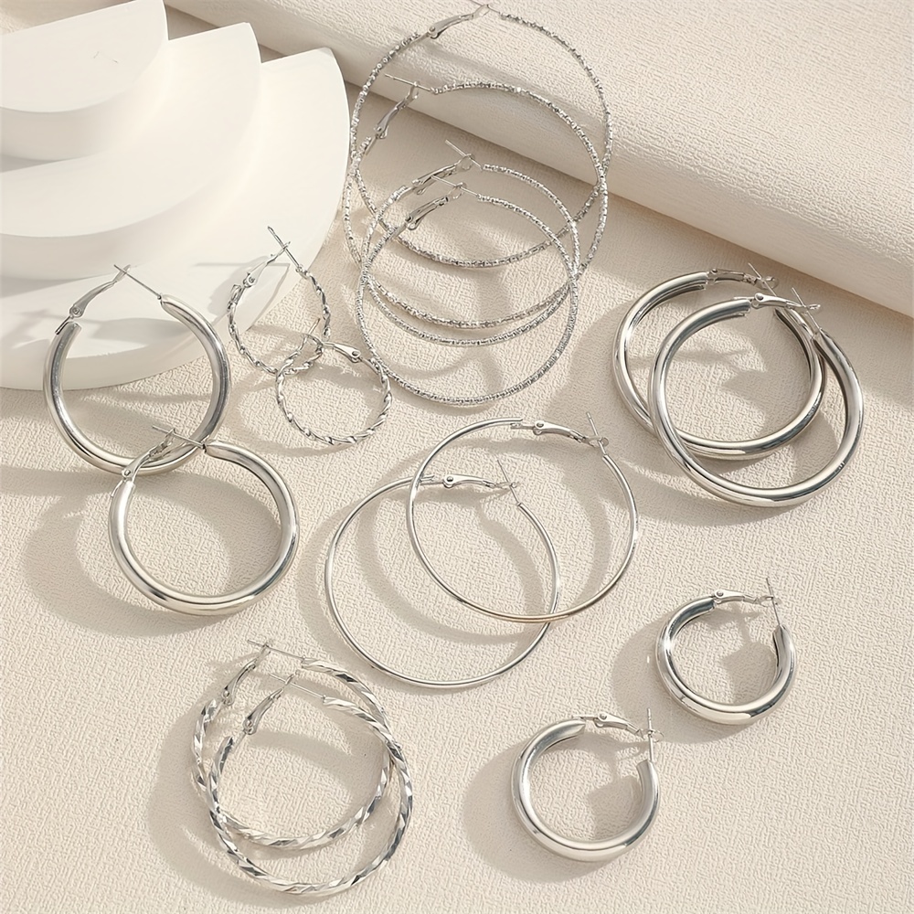 8 pairs set of hoop earrings alloy jewelry elegant simple style for women girls daily wear delicate set gifts details 9