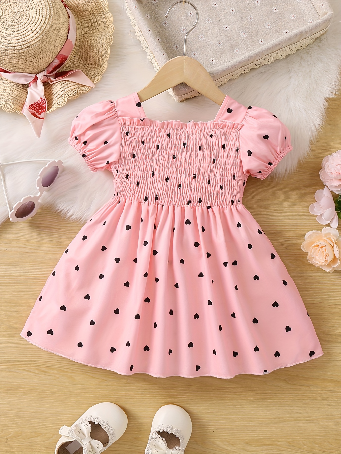 adorable heart print tunic dress for girls perfect for parties birthdays details 6