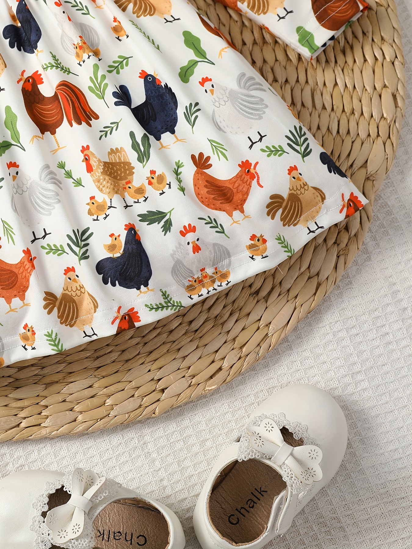 2pcs girls casual animal random full print frill trim flying sleeve round neck casual dress details 12