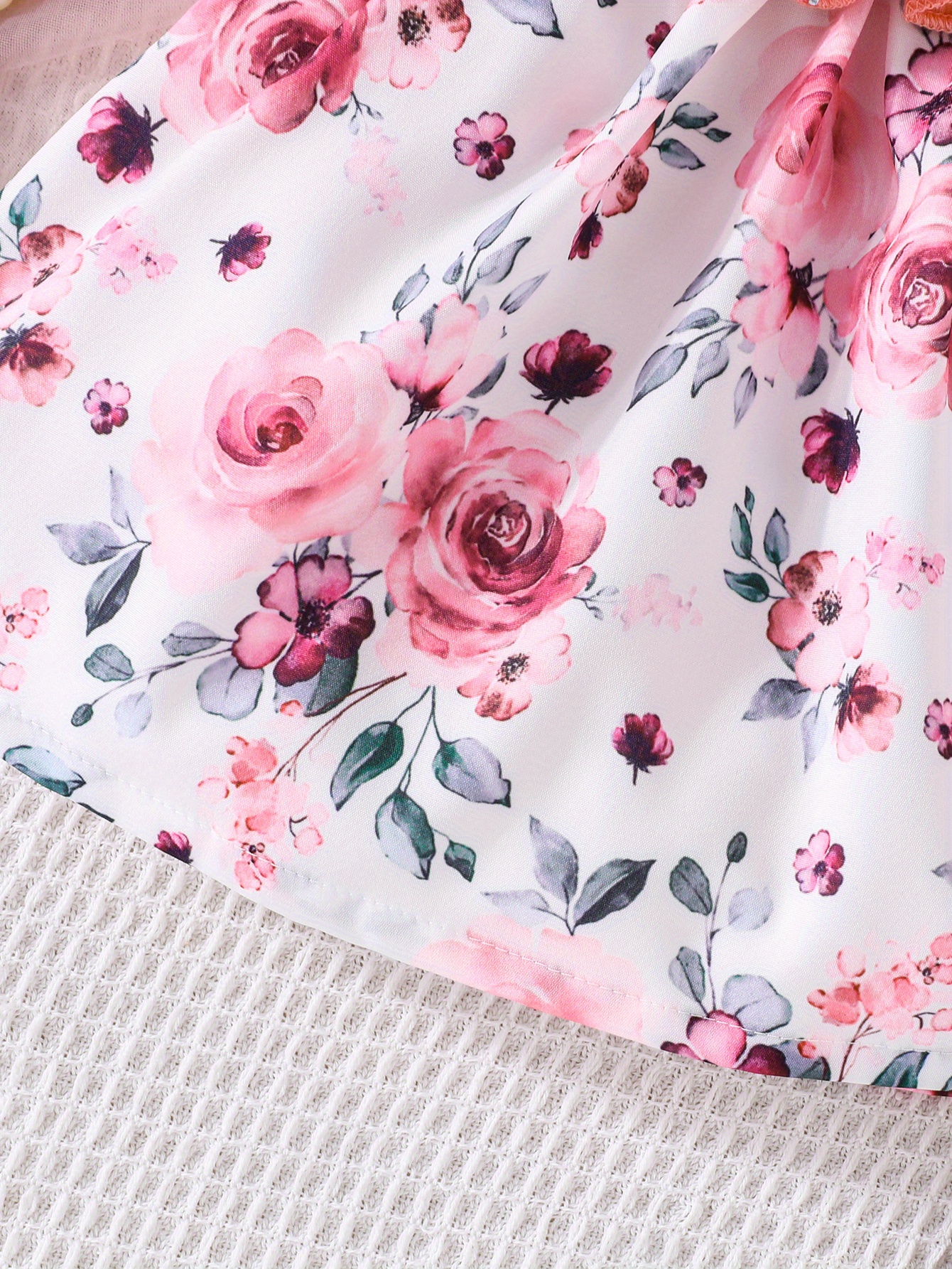 baby girls cute casual ruffled stitching flower ribbed dress bow headband set for summer holiday details 11