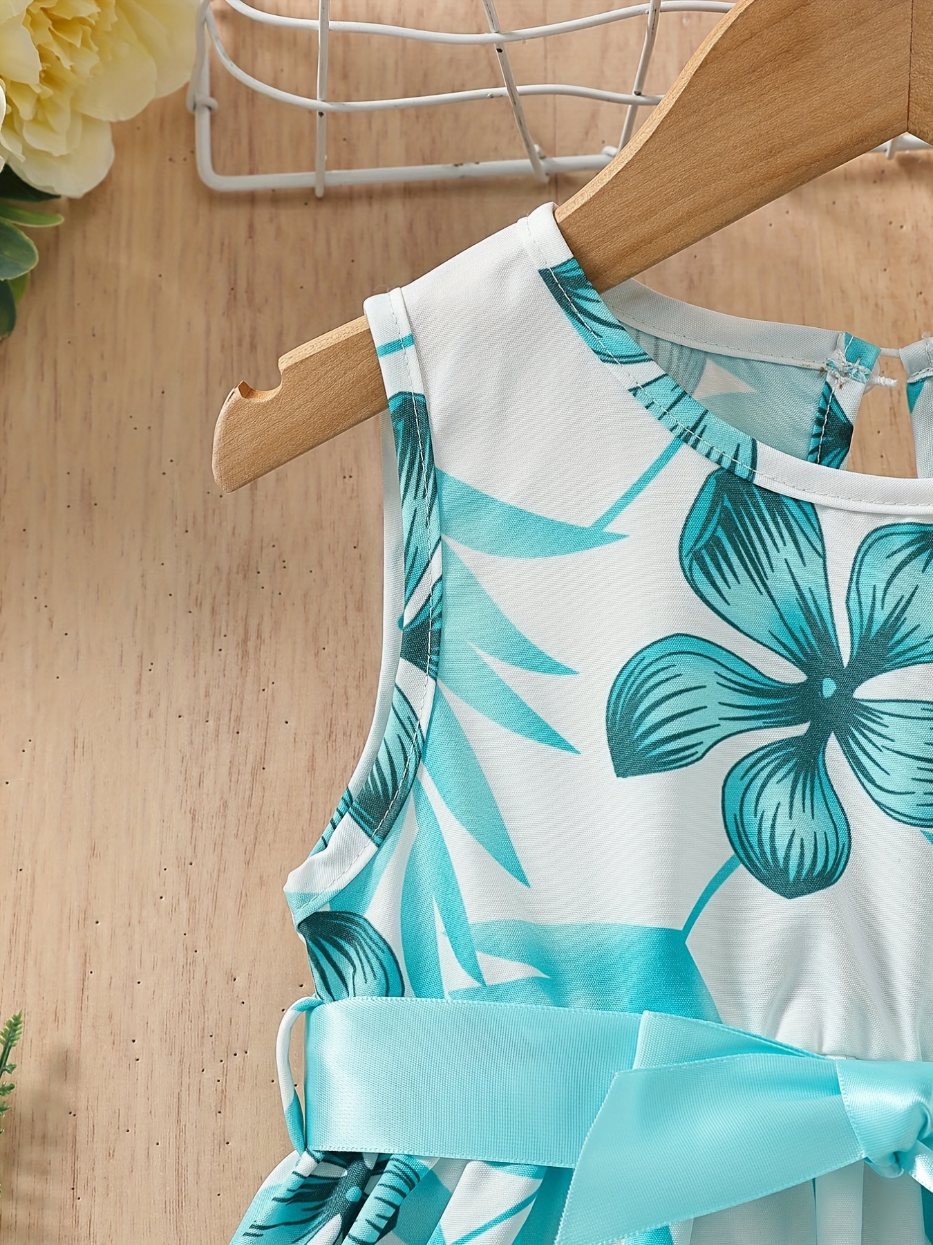 baby girl casual-baby girls casual floral print sleeveless belted dress kids clothes details 20